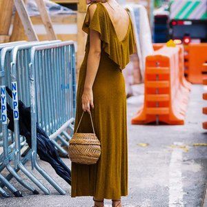 Zara Metallic Shiny Dress w/ Frill in Gold Bronze